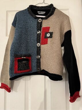 Vintage 80s/90s Ani Barrie Colorblock Knirt Cardigan Sweater - Petite Small